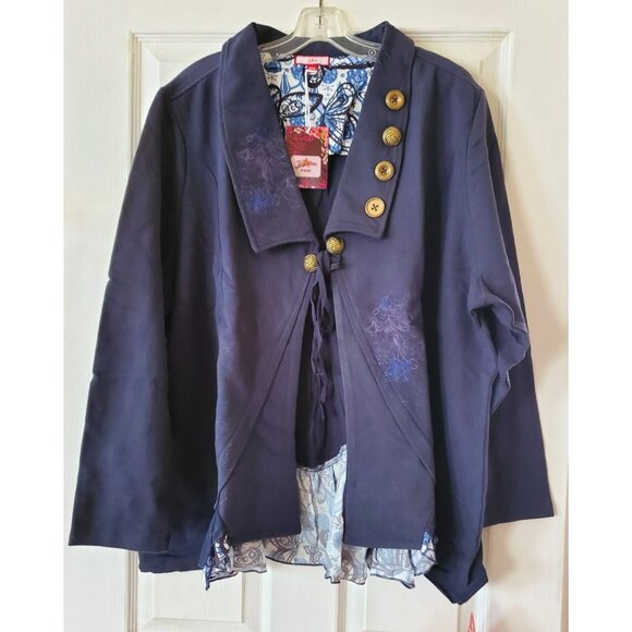 JOE BROWNS WOMENS EMBROIDERED NAVY JACKET SIZE 26 NWT - Picture 1 of 13